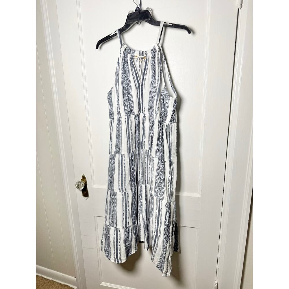 Studio West White Blue Striped Tiered Halter Midi Summer Dress Size Large